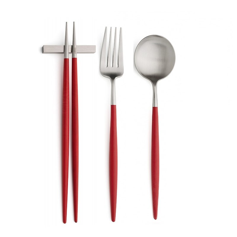 | Cutipol | GOA Red Matte 3 Pieces Set (Table Spoon/Table Fork/Chopsticks Set) - ช้อนส้อม - สแตนเลส สีแดง