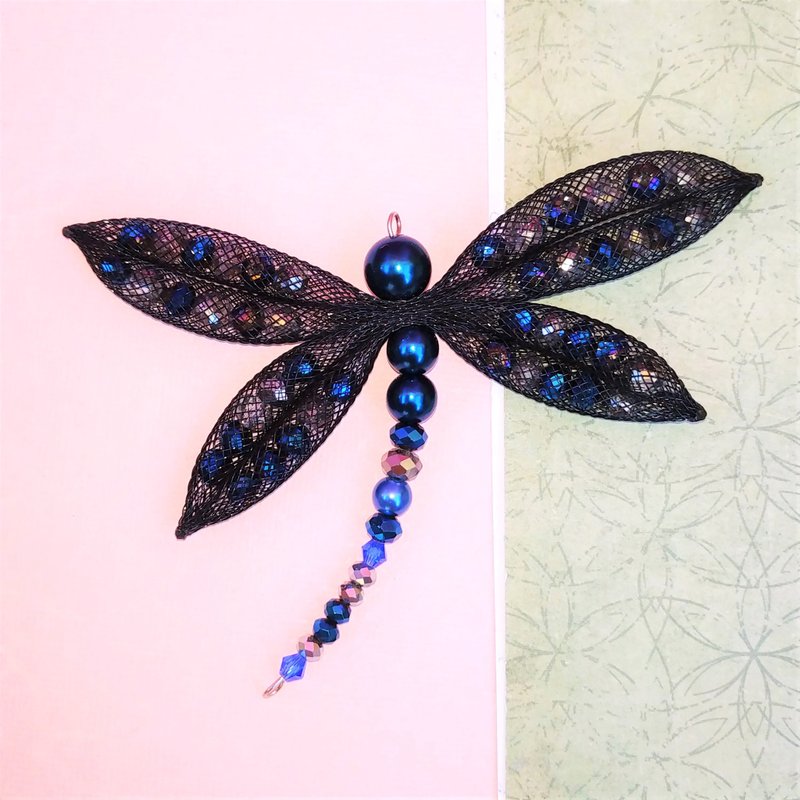 Dragonfly brooch Beaded brooch delicate Blue dragonfly pin - Brooches - Crystal Blue