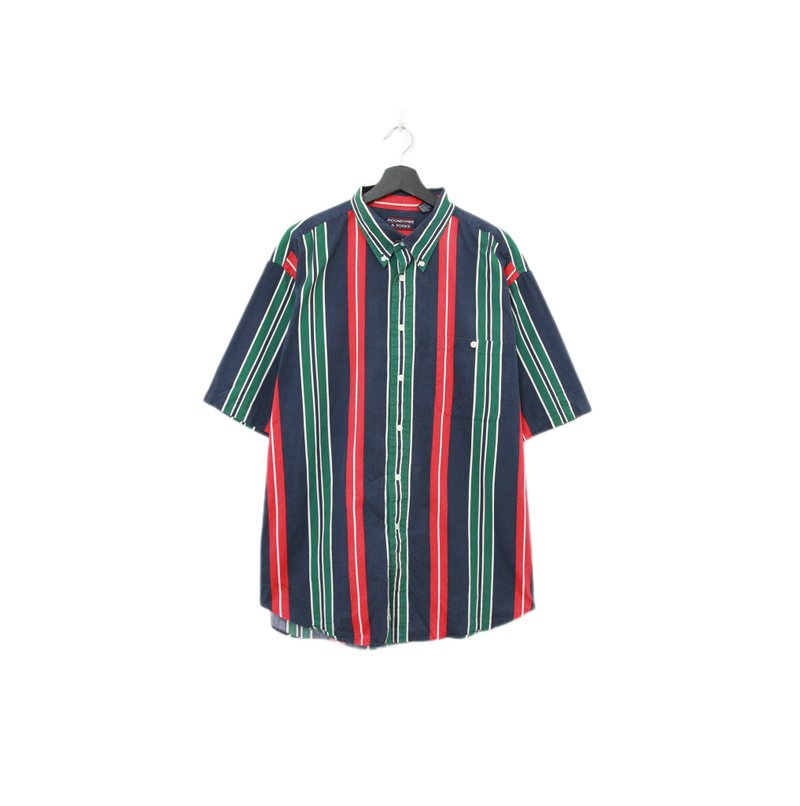 Back to Green-條紋短袖襯衫 撞色搭配 紅綠 TS-07/vintage shirt - 男襯衫/休閒襯衫 - 棉．麻 