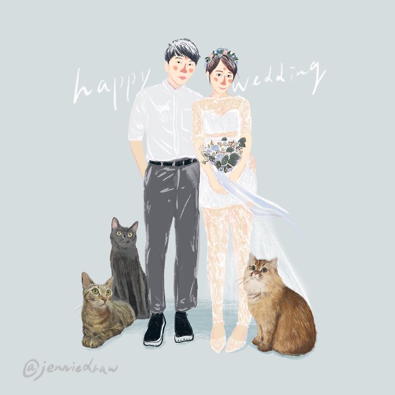 Wedding photo full body illustration/electronic 囍post/fashion illustration/Siyan painting/Follow IG to send mobile phone wallpaper - Customized Portraits - Other Materials Multicolor