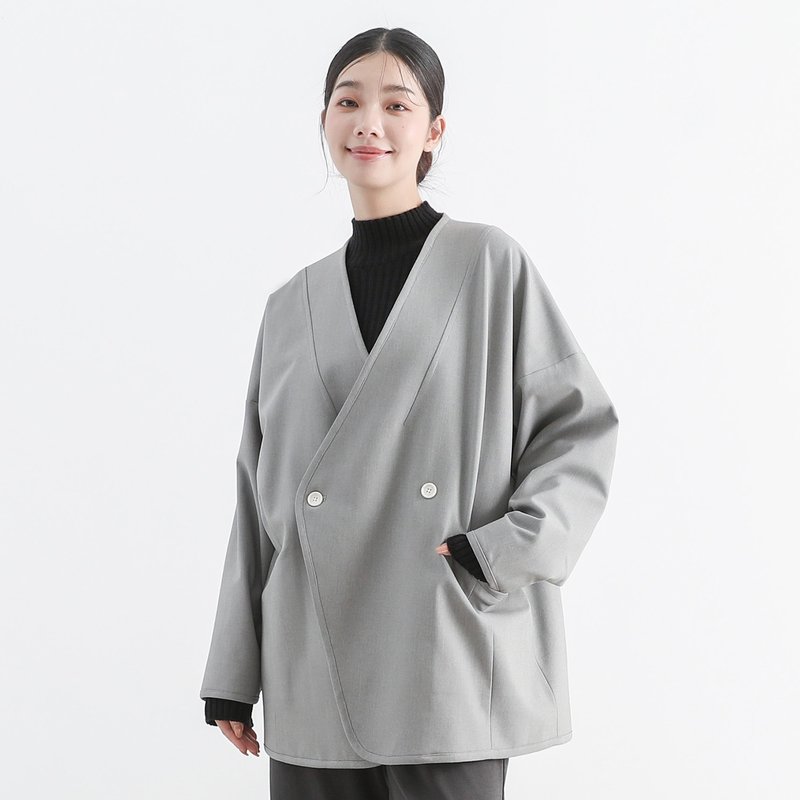 [Classic original] Weixin_Reform pleated jacket_CLO515_grey - เสื้อแจ็คเก็ต - ขนแกะ สีเทา