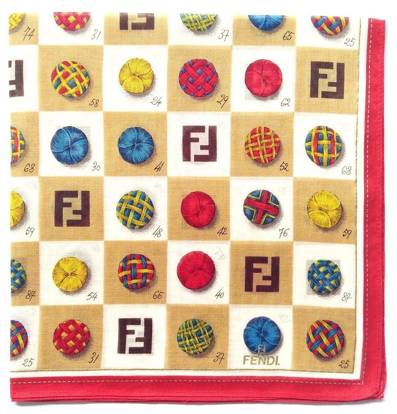 Fendi Vintage Handkerchief Christmas Gift 18x18 inches - 手帕 - 棉．麻 紅色