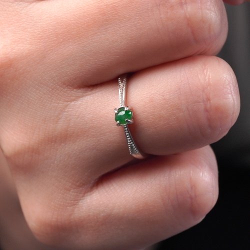 瓔珞珠寶盒 E.L.Jewelry Box 冰種老坑綠翡翠蛋面戒指 925純銀 | 天然緬甸玉翡翠A貨 | 送禮