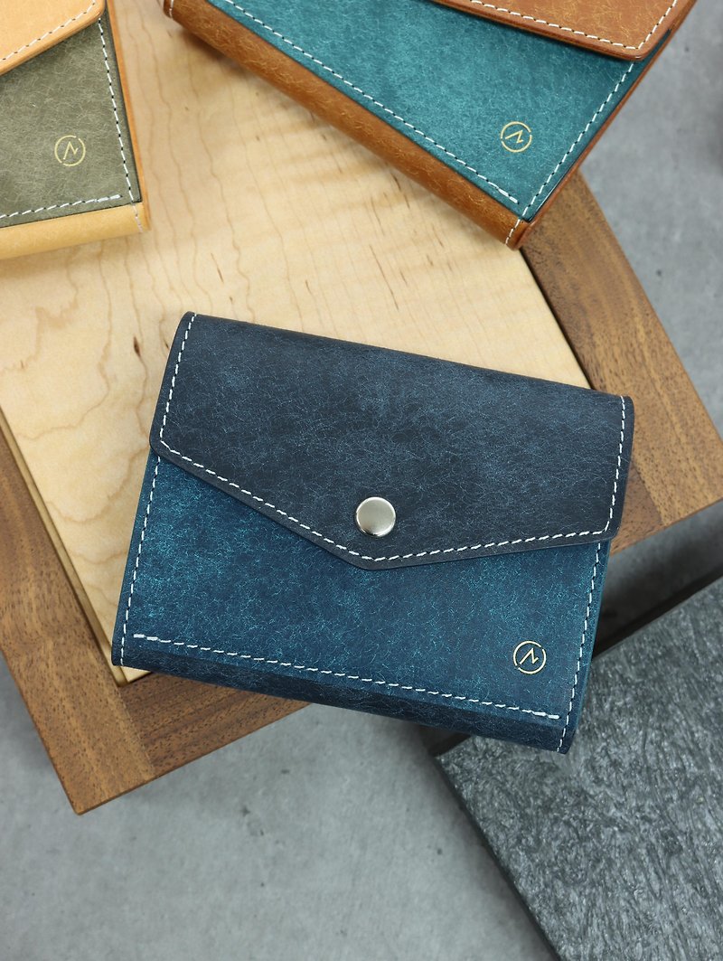 Italian Leather Envelope Silver Card Holder Loose Silver Short Clip Wallet - กระเป๋าสตางค์ - หนังแท้ สีน้ำเงิน