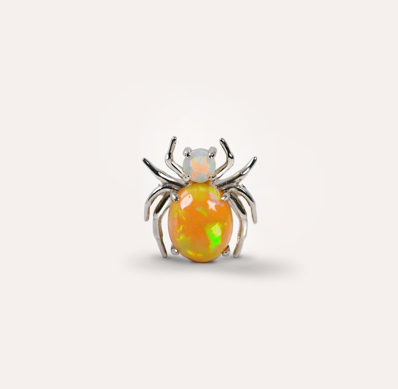 AND Opal Orange Oval 8*10mm Round 4mm Brooch Natural Series Spider - Brooches - Silver Orange