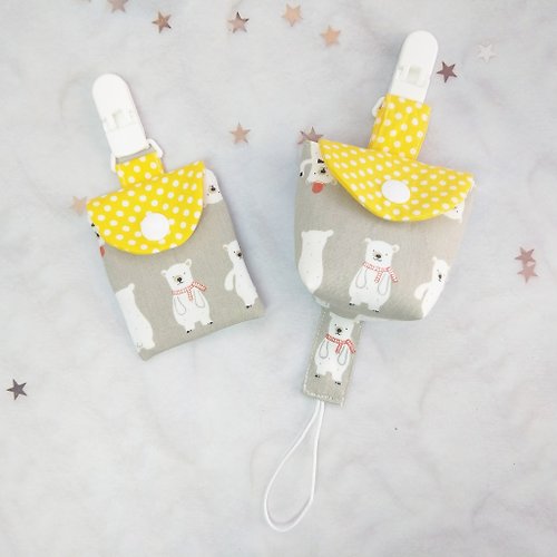 QQ rabbit 手工嬰幼兒精品 彌月禮盒 時尚北極熊-2色可選。3件組 。平安符袋+奶嘴袋+奶嘴鏈(可繡名字)