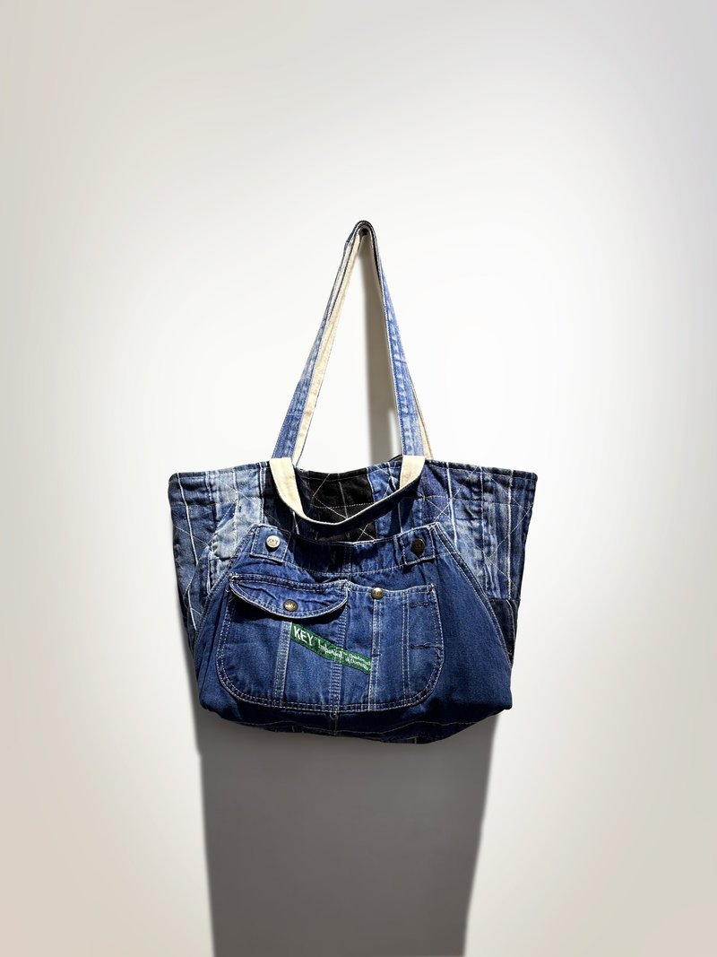 Denim overalls patchwork bag - Messenger Bags & Sling Bags - Cotton & Hemp Blue