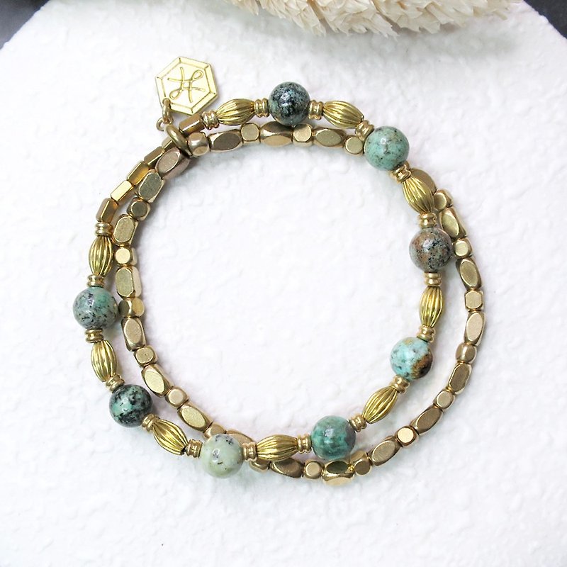 VIIART. Like a shadow. Turquoise two-piece detachable Bronze bracelet INS European and American style - Bracelets - Other Metals Green
