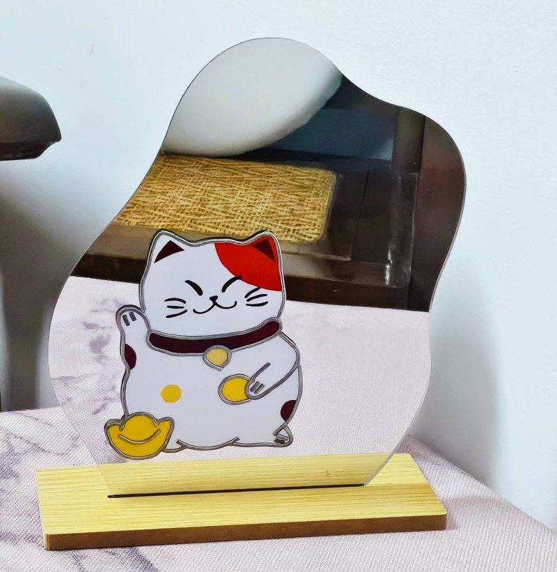 [Lucky Cat Shape Cosmetic Mirror] Imitation glass inlay online experience, safe and no glass core - งานเซรามิก/แก้ว - โลหะ 