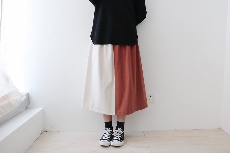 Homemade skirt / apricot fight red dress half skirt - One Piece Dresses - Cotton & Hemp Red