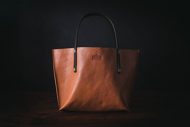 Handmade vegetable tanned cowhide mini tote bag - Handbags & Totes - Genuine Leather Brown