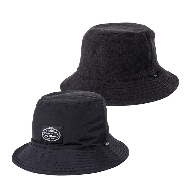 Japan limited POLER REVERSIBLE BUCKET HAT fur hat nylon double-sided fisherman hat/black - หมวก - วัสดุอื่นๆ สีดำ