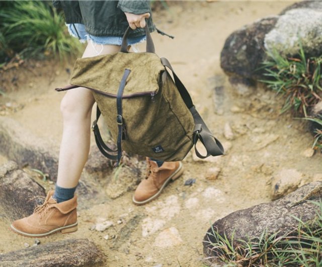 green canvas rucksack