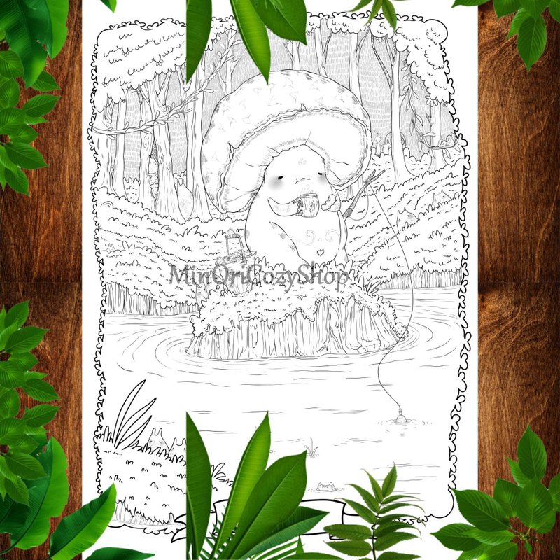 Coloring Anti-stress Mushroom Coloring Digital Art Fantasy Coloring Mushroom - 其他數位商品 - 其他材質 