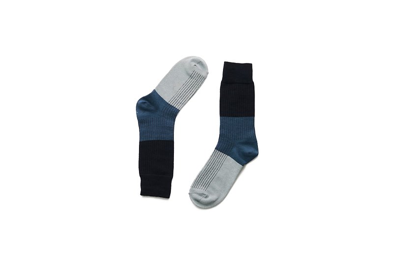 Color block ribbed gentleman socks light sea blue - ถุงเท้าข้อกลาง - ผ้าฝ้าย/ผ้าลินิน หลากหลายสี