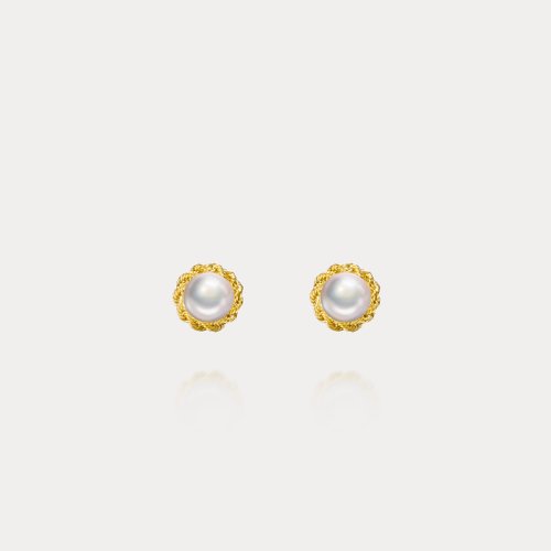瑭果盒珠寶·設計 La Bonbonnière Jewelry Twining | 6.5-7mm 法式復古麻花 日本Akoya海水珍珠18K耳環/耳針