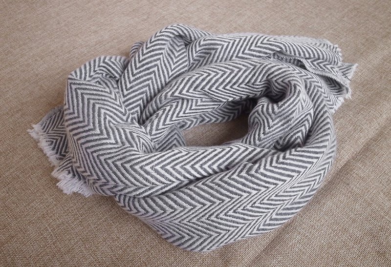 Cashmere Stripes Shawl / Scarf / Stole Handmade from Nepal thick_v_Dark grey - ผ้าพันคอถัก - ขนแกะ สีเทา