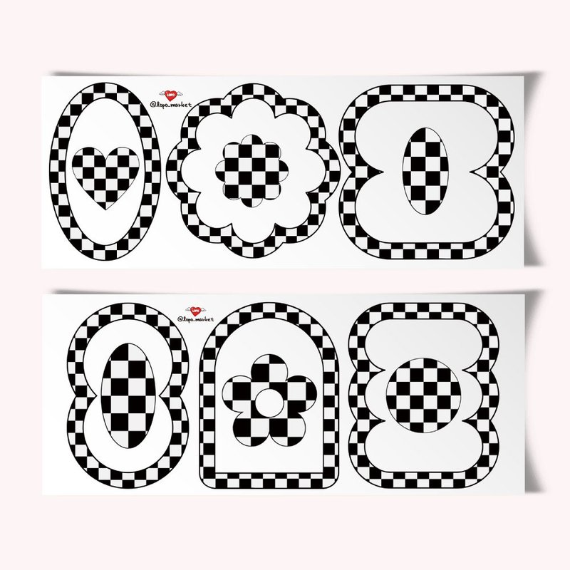 Alice-Themed Checkerboard Frame Stickers – Set of 14 - 貼紙 - 紙 