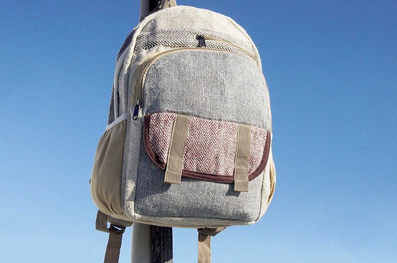 Valentine's Day gift Mother's Day gift birthday gift limited handmade cotton stitching design backpack / shoulder bag / mountaineering bag / patchwork bag / cotton backpack / travel bag - Hit color geometric Sarah desert natural tone - Backpacks - Cotton & Hemp Multicolor