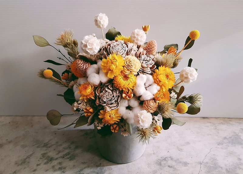 White and yellow dry Cement potted flowers│Universal congratulation flower gift│Home decoration│Opening promotion flower gift - Dried Flowers & Bouquets - Plants & Flowers Yellow