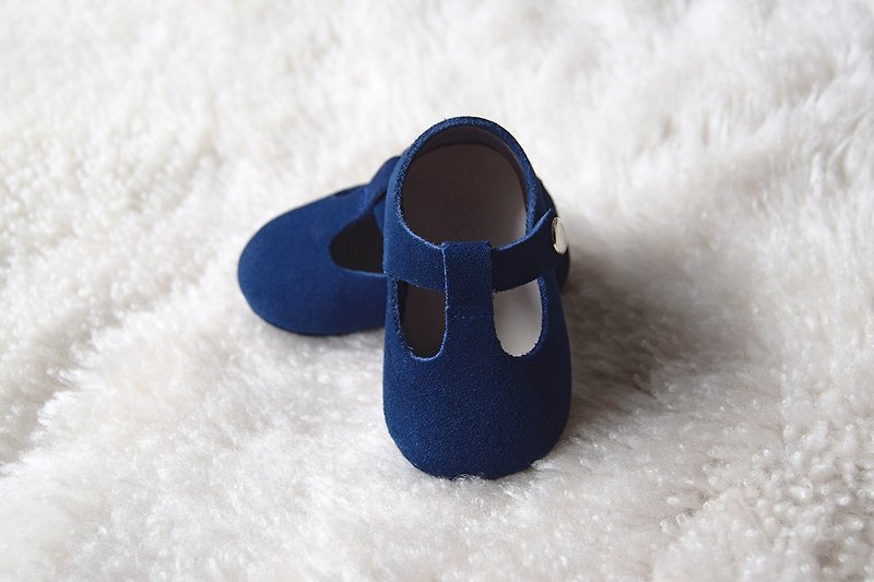 Navy Blue Baby Girl Shoes, Baby Moccasins, Baby Booties, Infant Crib Shoes - รองเท้าเด็ก - หนังแท้ สีน้ำเงิน