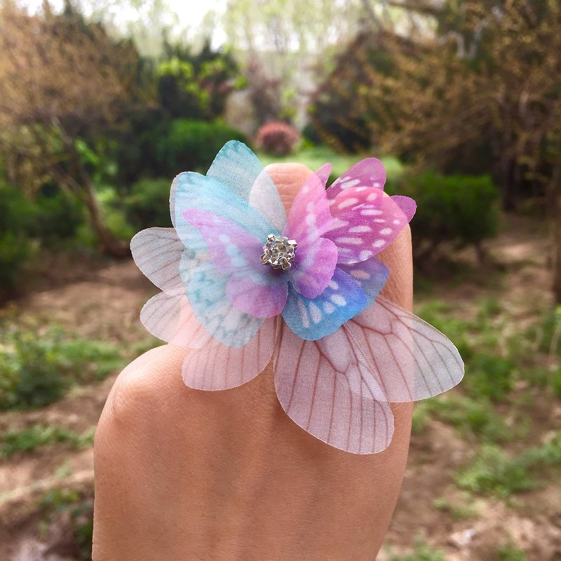 Plants & Flowers General Rings Multicolor - ❤️organza silk butterfly ring❤️\flower ring\Wing ring\Asymmetrical ring\Butterfly Jewelry\long butterfly ring\Silk butterfly long ring\birthday Gift for girlfriend, Valentine's Day gift for her