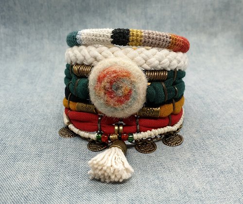 vanessahandmade Ethnic Folk Bohemian Bracelet Set, Folklore Ethno Style Jewelry