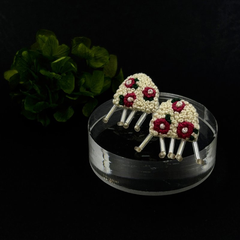 | fa.fa.Fa. | #220 | Handmade embroidery earrings_pierced - Earrings & Clip-ons - Thread Red