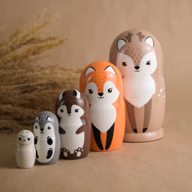 Wooden Nesting Dolls Animals, Montessori Sorting Toy, Gift for Kids, Home Decor - ของเล่นเด็ก - ไม้ สีกากี