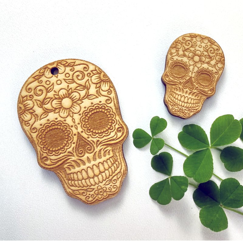 Set of 10 witchy wood decor, Engraved sugar skull, Wood jewelry accessories - 其他 - 木頭 