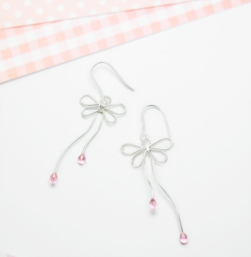 Flying bow sterling silver earrings / ear hook / ear clip (a pair, three colors optional) - Earrings & Clip-ons - Other Materials Transparent