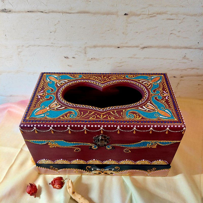 手繪雕花面紙加抽屜兩用珠寶盒/民族風 - 擺飾/家飾品 - 木頭 紅色