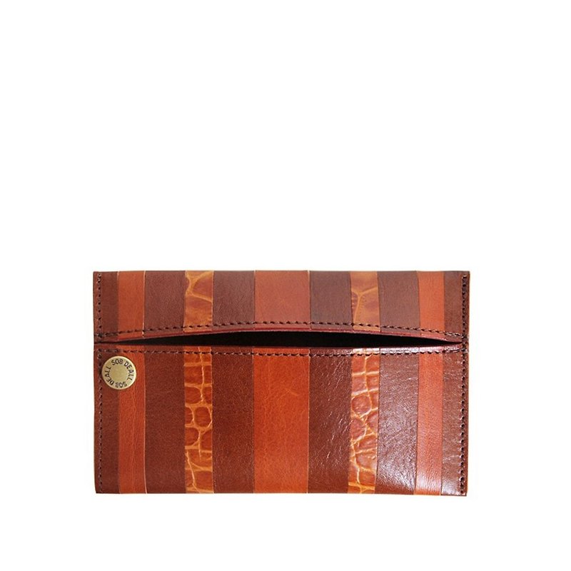 Striped leather paper cover - กล่องทิชชู่ - หนังแท้ สีนำ้ตาล