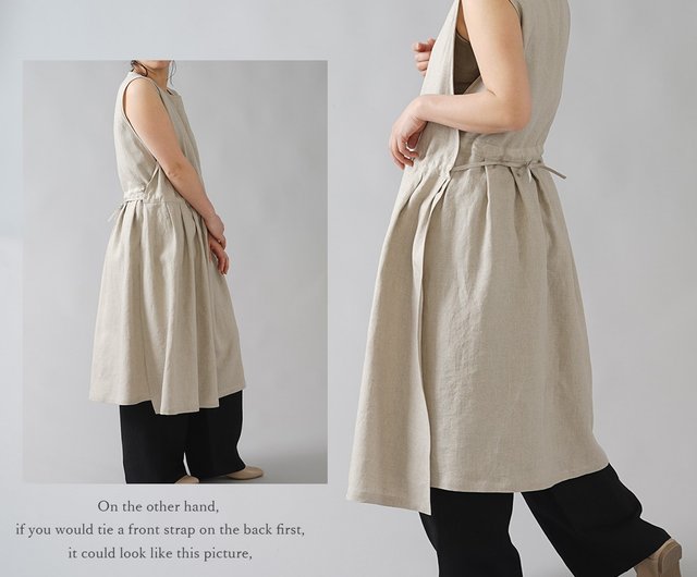 wafu --Linen Apron Tuck and Gathered-detail / Flax Beige a037b