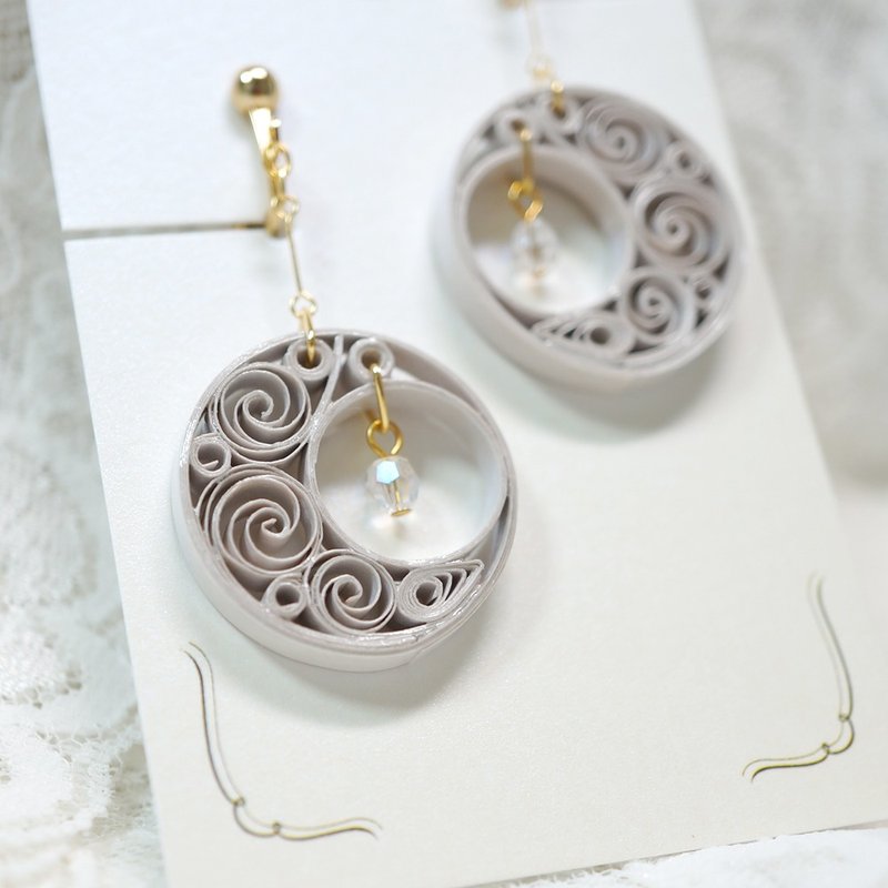 Dangle Moon Earrings / Light weight Paper Jewelry - ต่างหู - กระดาษ สีเทา