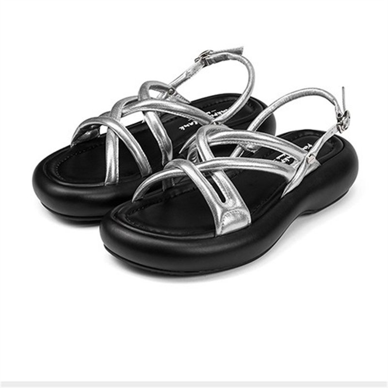 Silver strap woven sandals Birkenstock toe leather slippers 35-39 - Sandals - Genuine Leather Silver