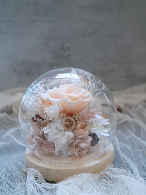 Y.mildland 永生花玻璃罩水晶球 - 溫柔淡橙