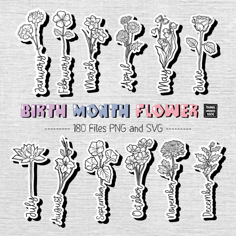 Birth Month Flower PNG SVG - 其他數位設計 - 其他材質 