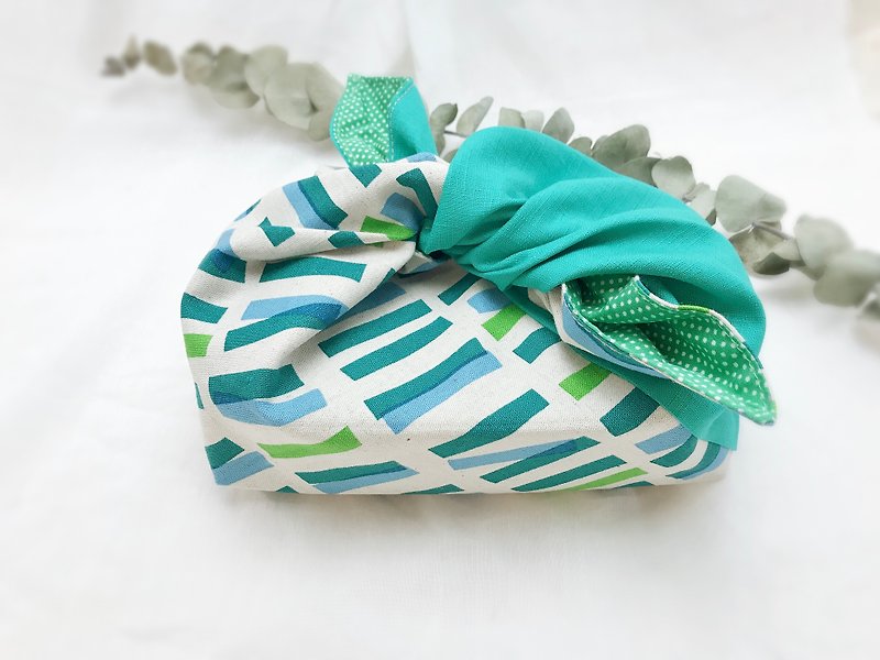 Color-cut Japanese style bento bag - geometry series - Storage - Cotton & Hemp Green