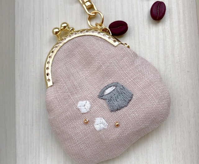 コーヒーと猫の刺繍ミニがま口 - ショップ ちむねこ コイン