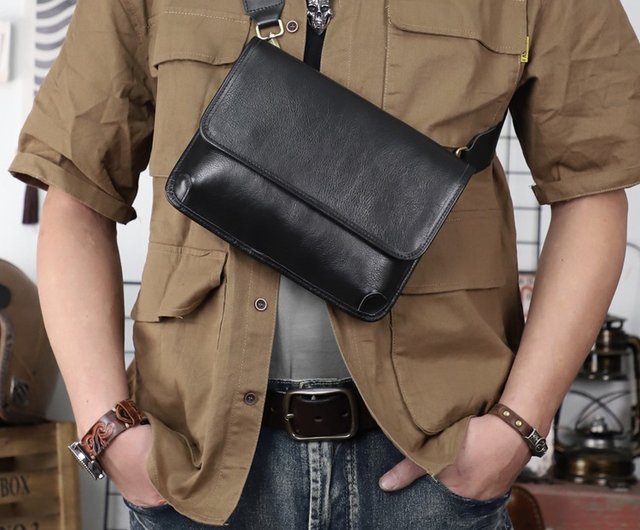 Men's sling bag genuine leather chest shoulder backpack cross body purse online water