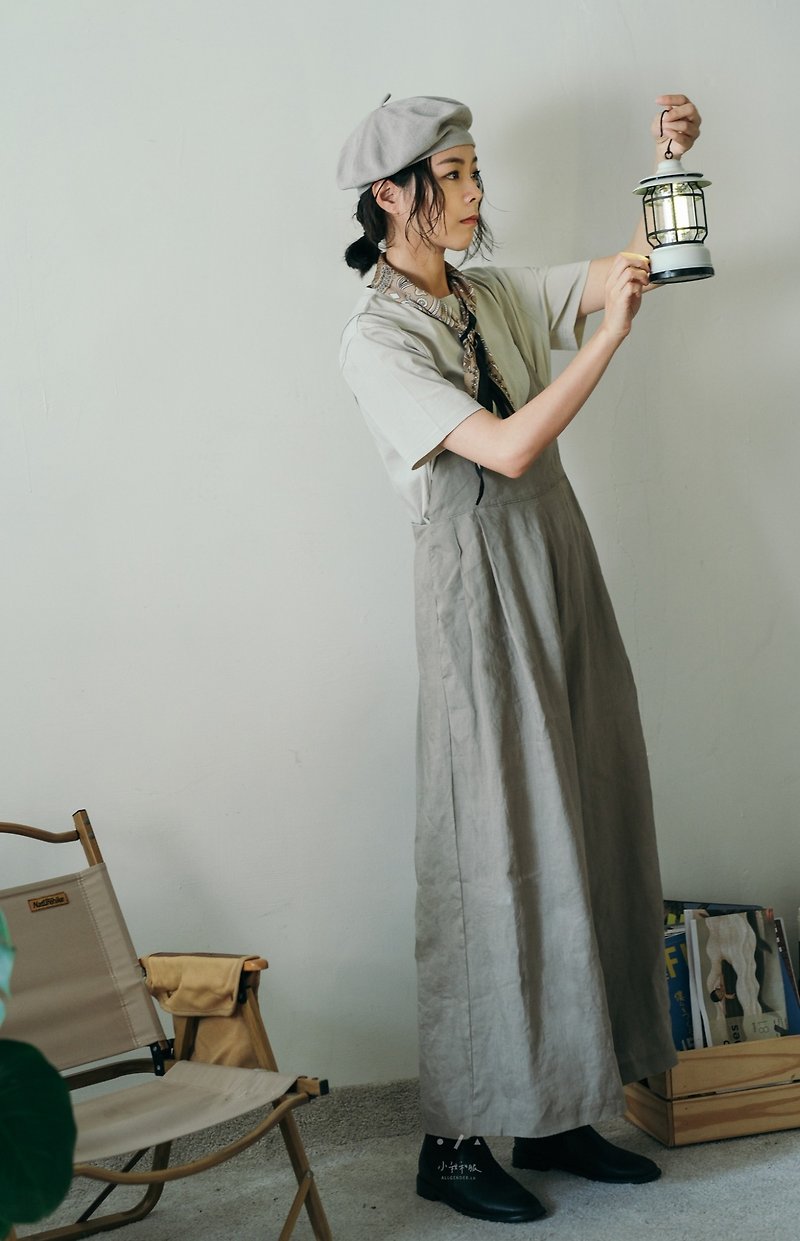 Asayama Japanese Lace Linen Linen Jumpsuit - 2 Colors - Shimizu Model - Women's Pants - Cotton & Hemp Gray