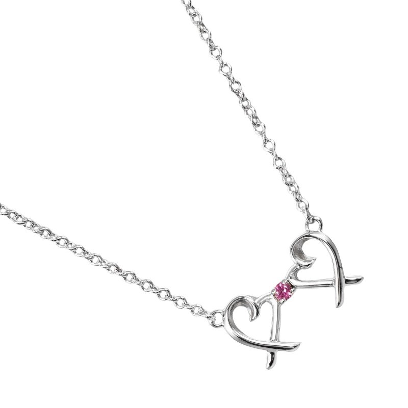 [Direct from Japan] TIFFANY&Co. Double Loving Heart Necklace Sterling Silver 925 Pink Sapphire Approx. 1.38g [Pre-owned] Rank A - Necklaces - Silver Silver
