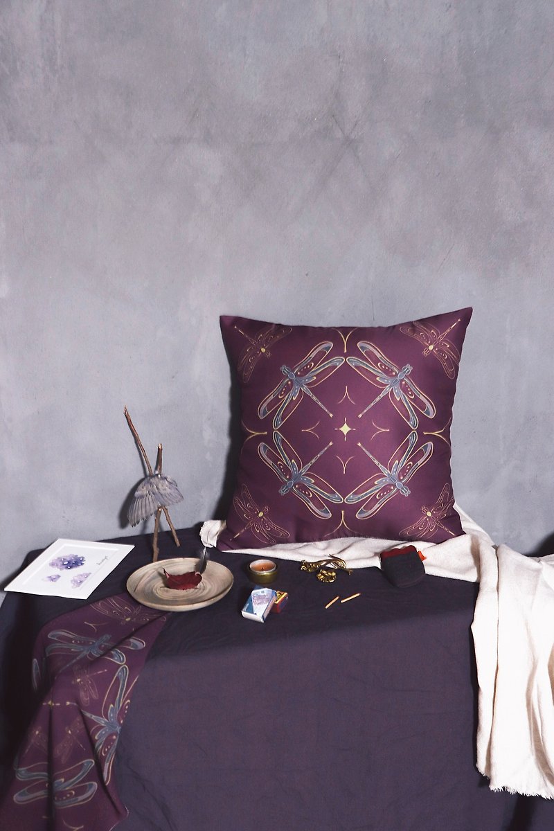 Specimen Room / insect cushion - dragonfly pattern - Pillows & Cushions - Polyester Purple