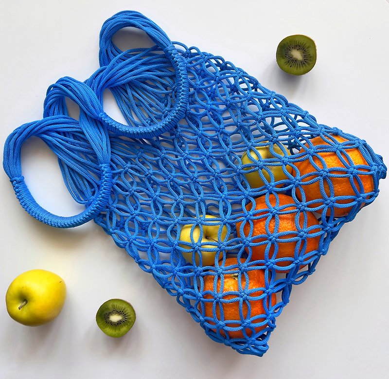 Macrame Net, Handbag Shoulder, Bag Shopper, Bag Summer Beach Shopping Bag Blue - Handbags & Totes - Thread Blue