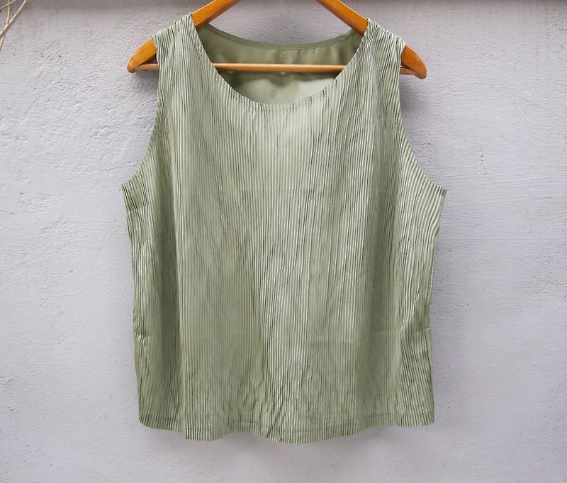 FOAK vintage pleated vest photosynthesis - เสื้อกั๊กผู้หญิง - ผ้าฝ้าย/ผ้าลินิน สีเขียว