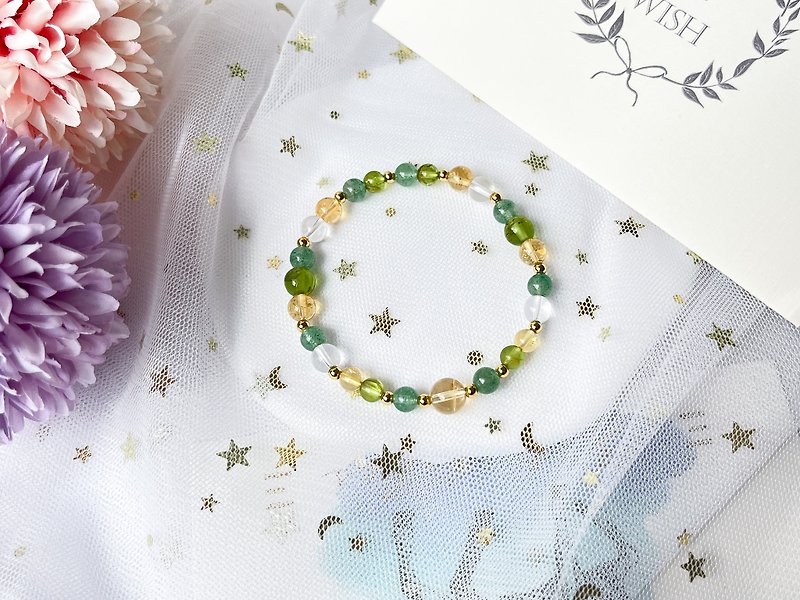 [Aomori] Stone Green Strawberry Crystal Citrine White Crystal 14K Gold Filled Design Bracelet - สร้อยข้อมือ - คริสตัล หลากหลายสี