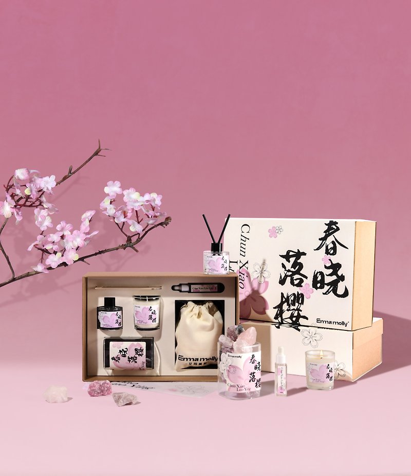 Sakura scented candle gift box Stone set housewarming gift wedding souvenir girl birthday gift - น้ำหอม - วัสดุอื่นๆ 