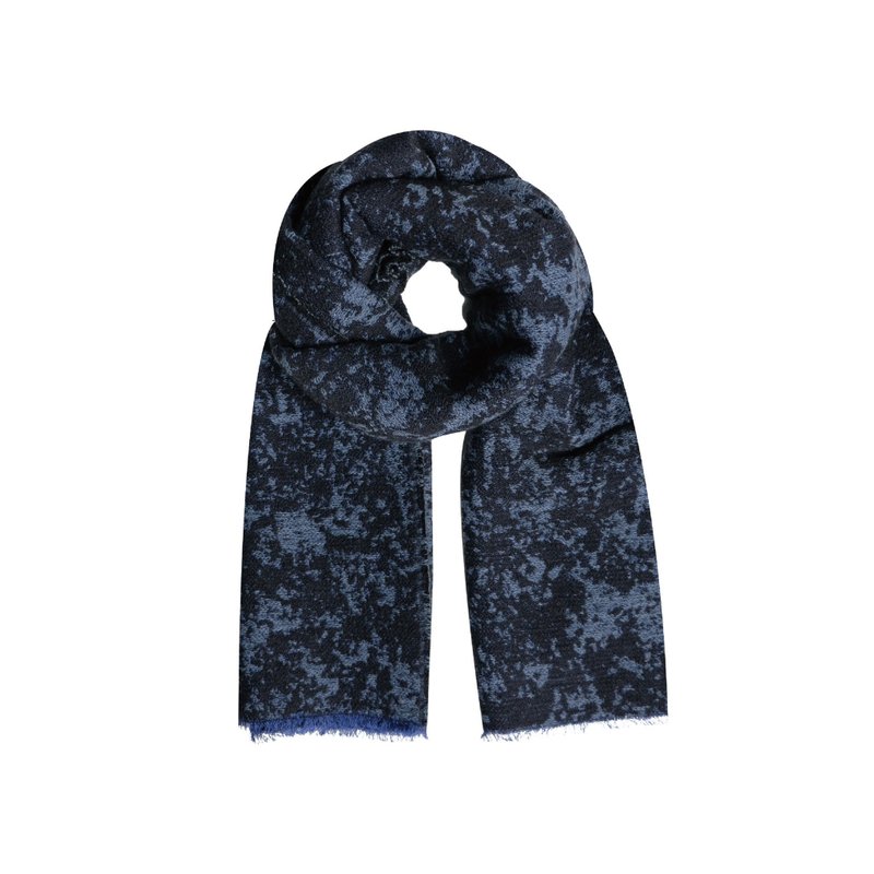 Dark Blue Warp Knitted Ice Crackle Jacquard Scarf - ผ้าพันคอถัก - ผ้าฝ้าย/ผ้าลินิน 