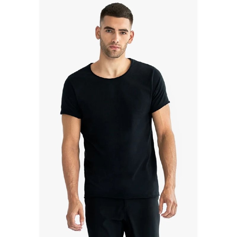 Nordic minimalist-relaxed organic cotton men's unfinished T-black - Men's T-Shirts & Tops - Cotton & Hemp Black